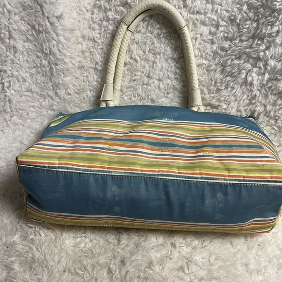 Coach  Fabric  Nautical Striped pastel Multicolor shoulder bag leather straps - Picture 5 of 13